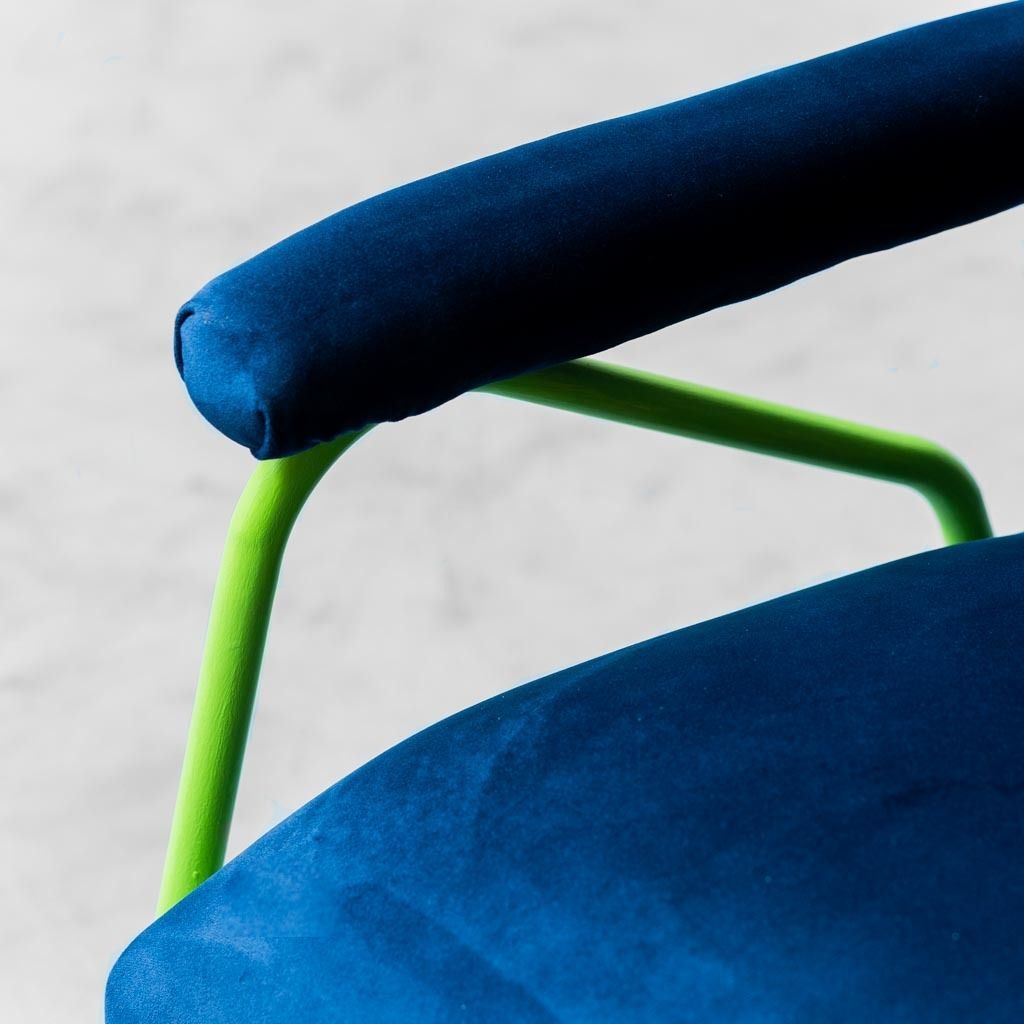 Modern Vintage 60s Blue Green Metal Velvet Armchair photo Furniture