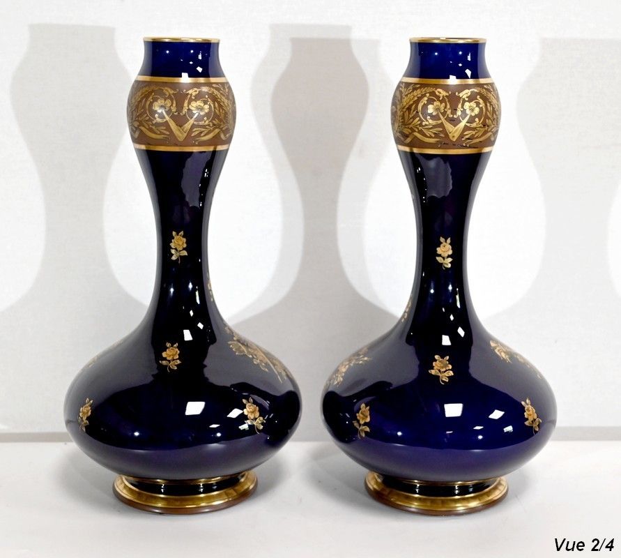 Pair Of Fine Earthenware Vases, Jaget & Pinon Early 20th Century photo vintage