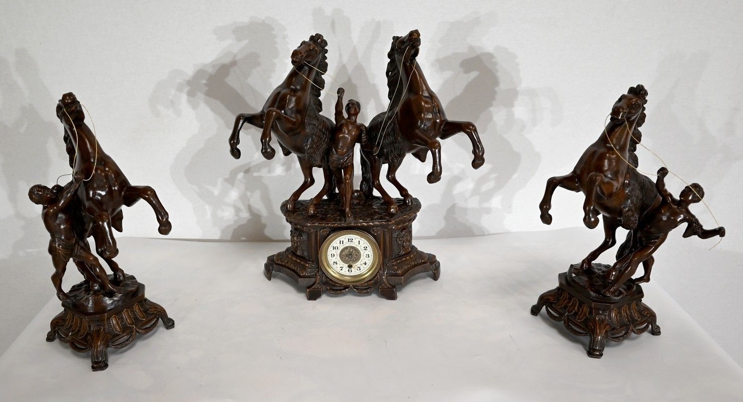Fireplace Set "Les Chevaux De Marly", After G. Coustou   Early 20th Century