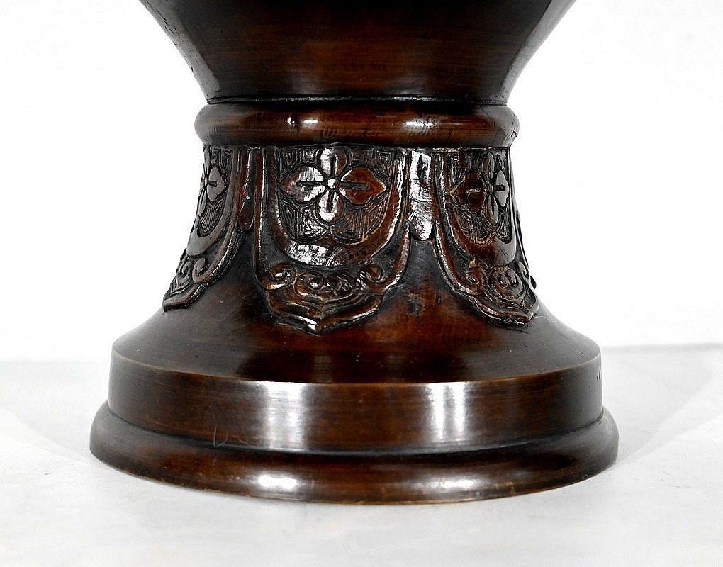 Pair Of Bronze Vases, Asian Style   Xxth photo vintage