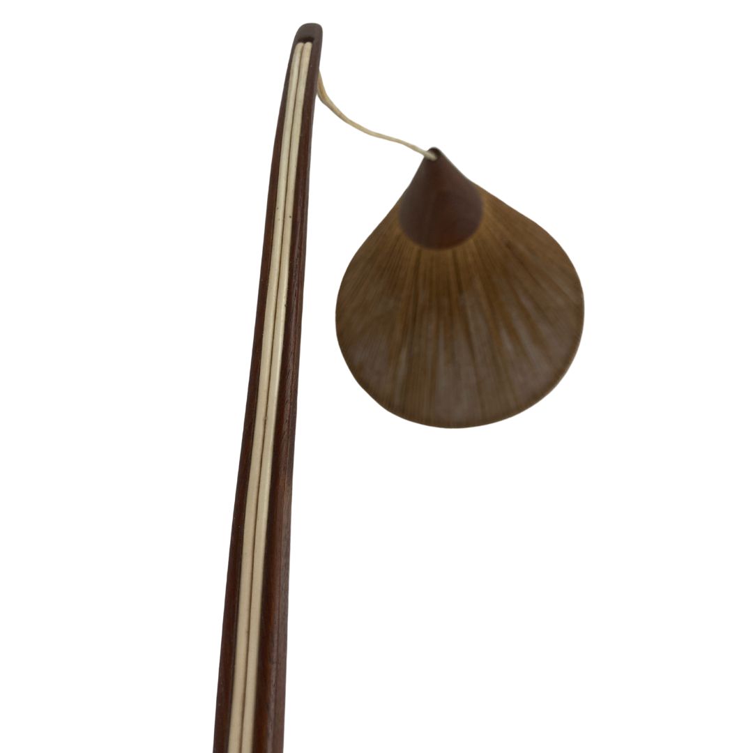 1182.48 Pair Of Teak Sisal And Brass Arc Swing Wall Lamps By Temde, Switzerland 1960s photo