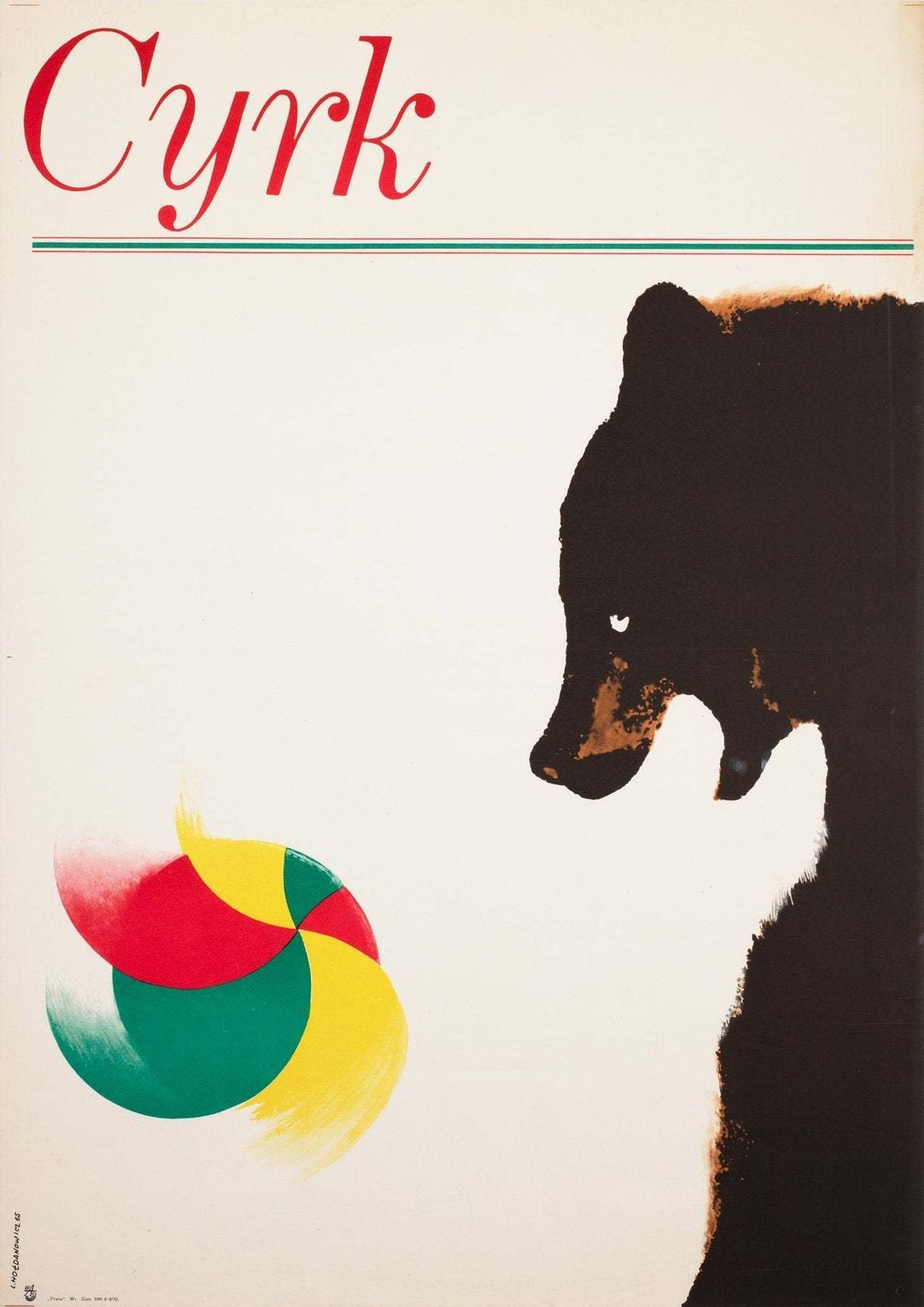 Cyrk Polish Circus Poster Bear With Ball 1965, Holdanowicz