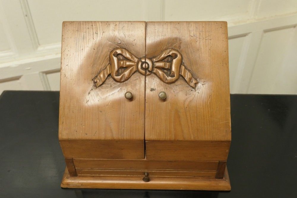 A Charming Victorian Hand Carved Pine Stationary Box photo furniture
