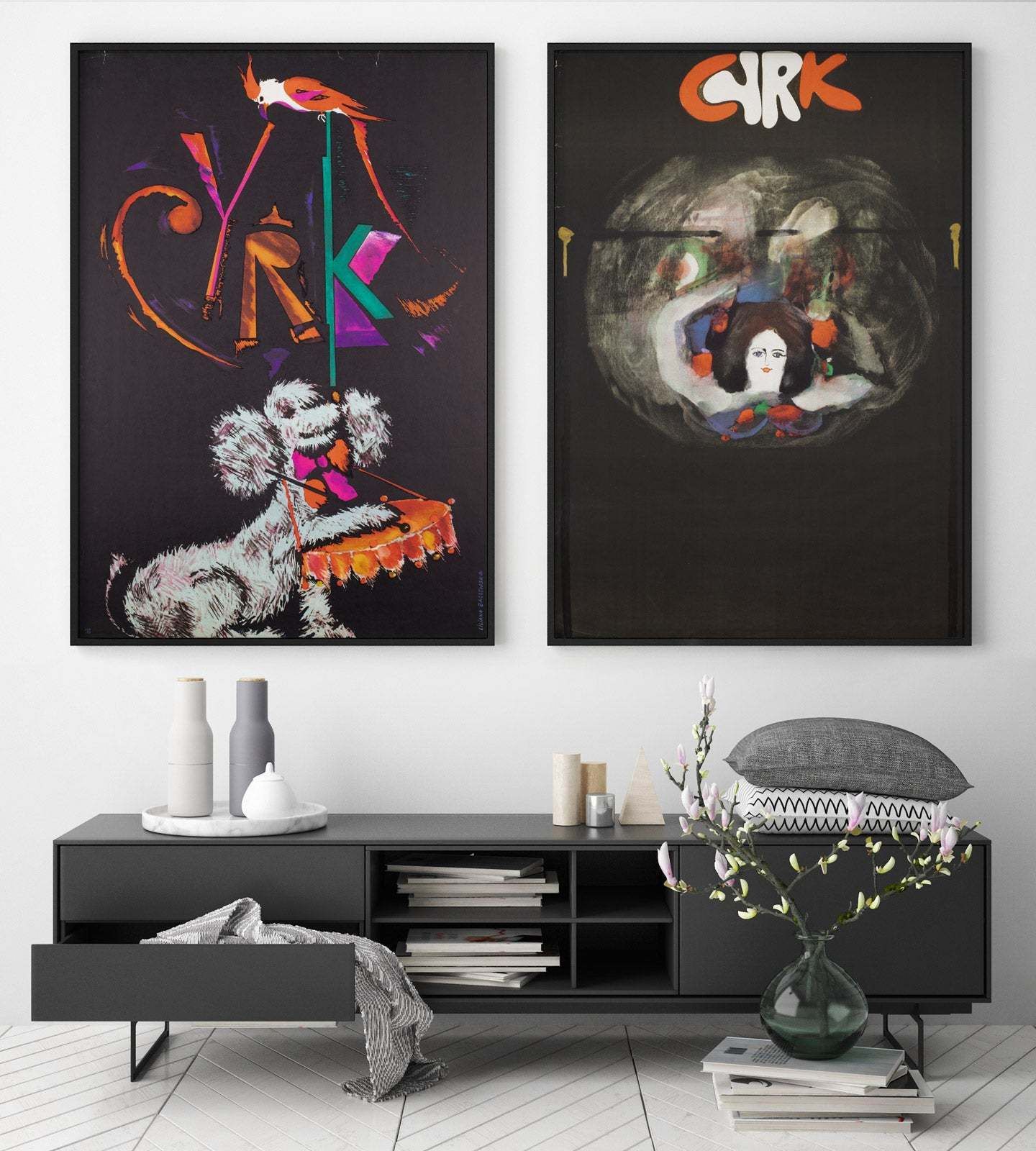 Cyrk Drumming Poodle And Parrot C1965 Polish Circus Poster, Baczewska photo furniture