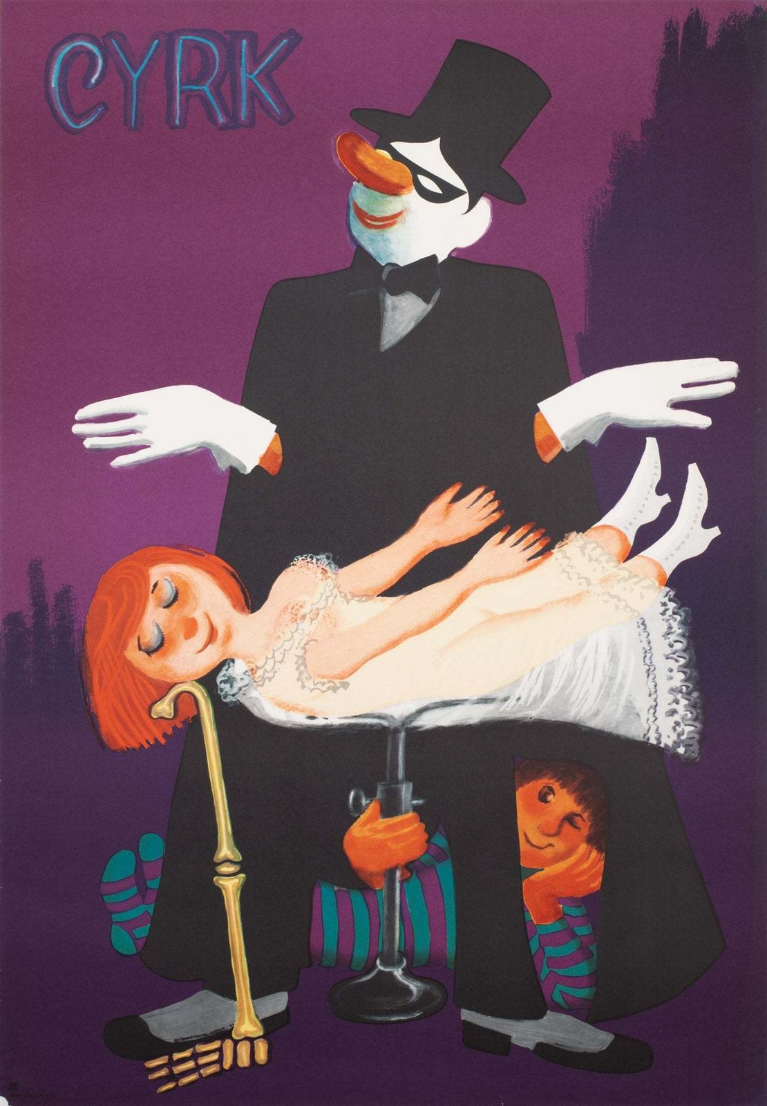 Cyrk Magician Levitatation 1975 Polish Circus Poster, Miedza Tomaszewski