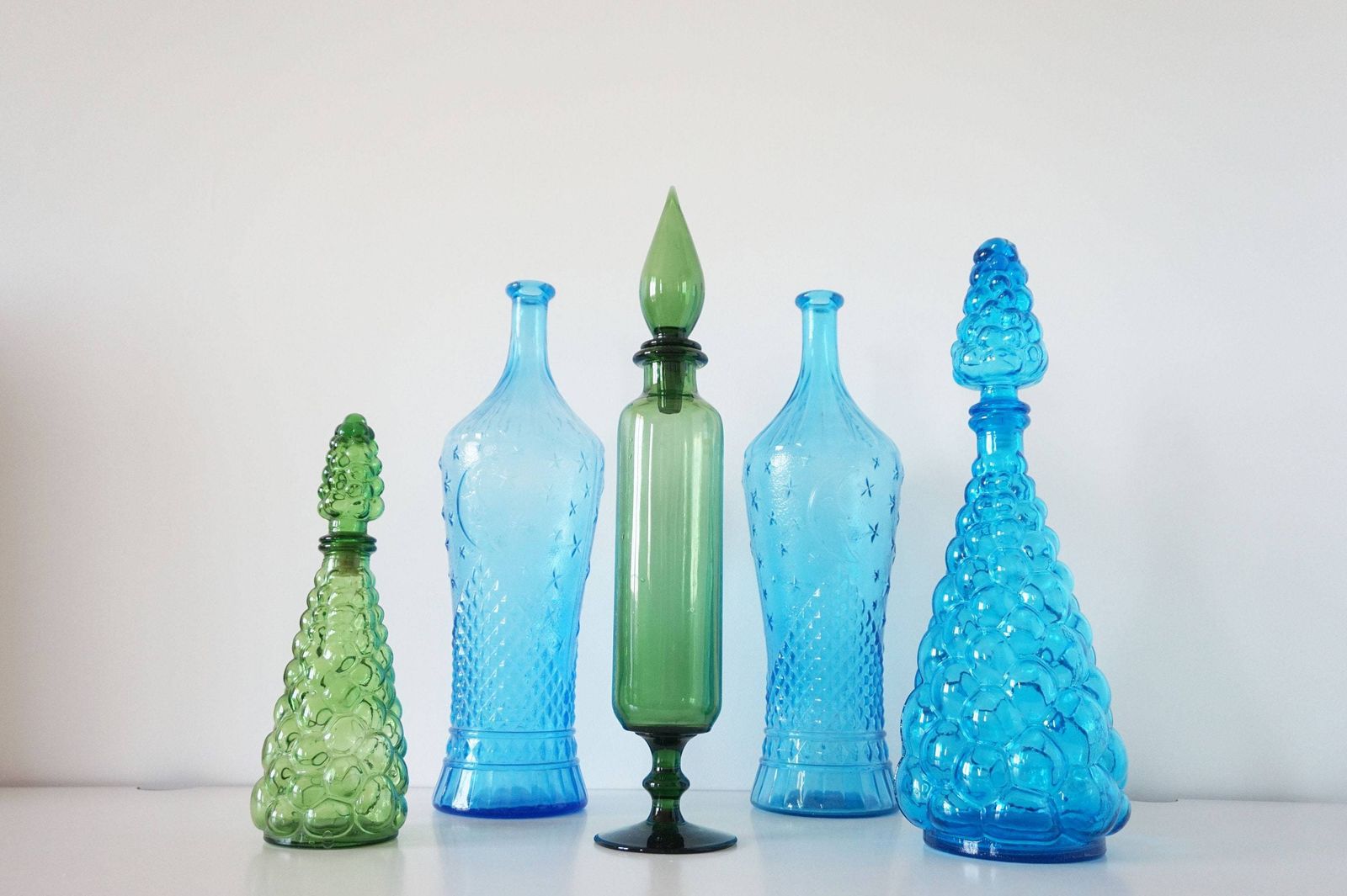 photo for sale Vintage Italian Glassware, Bottle Or Decanter Made Of Green Blown Glass Empoli