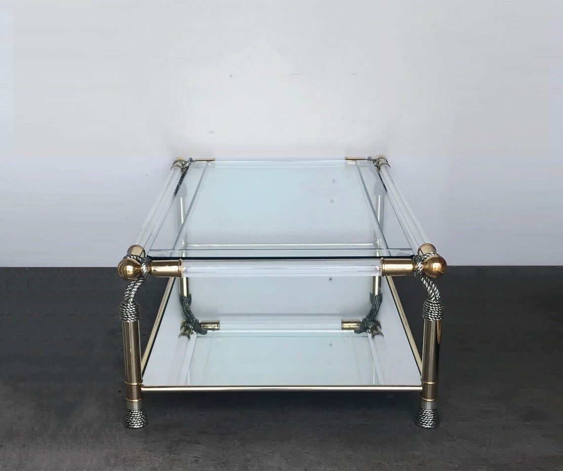 Rare 'Meubles Curvasa' Hollywood Regency Style Sculptural Lucite And Glass Large Rectangular Coffee Table photo furniture
