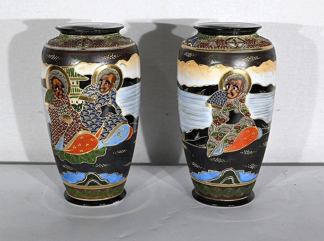 Pair Of Japanese Porcelain Satsuma Vases   Early 20th Century