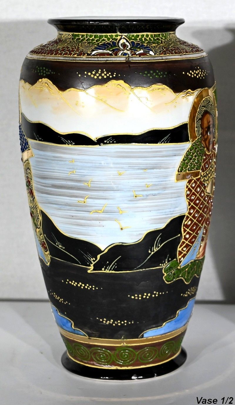 Home Decor Pair Of Japanese Porcelain Satsuma Vases   Early 20th Century photo
