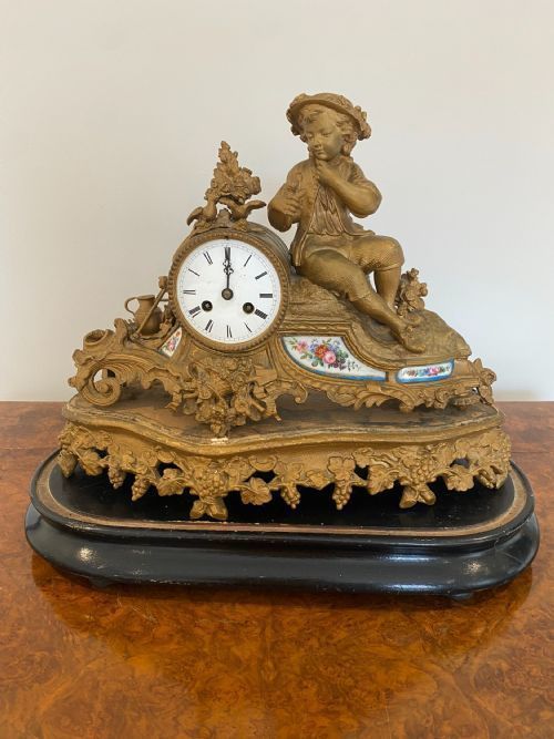 Quality 19th Century French Louis XVI Ormolu & Porcelain Mantle Clock photo for sale
