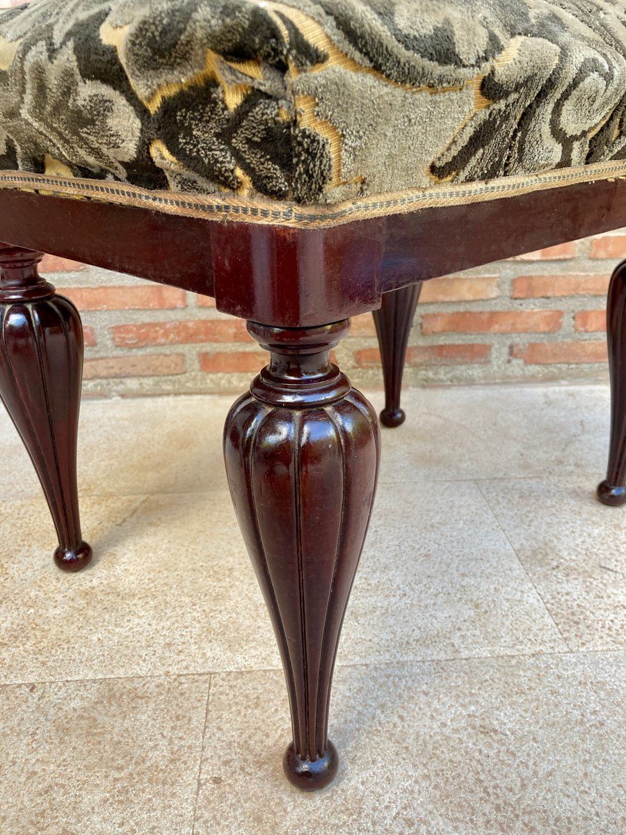 Mid Century Spanish Footstool In Wood, 1960 photo vinterior