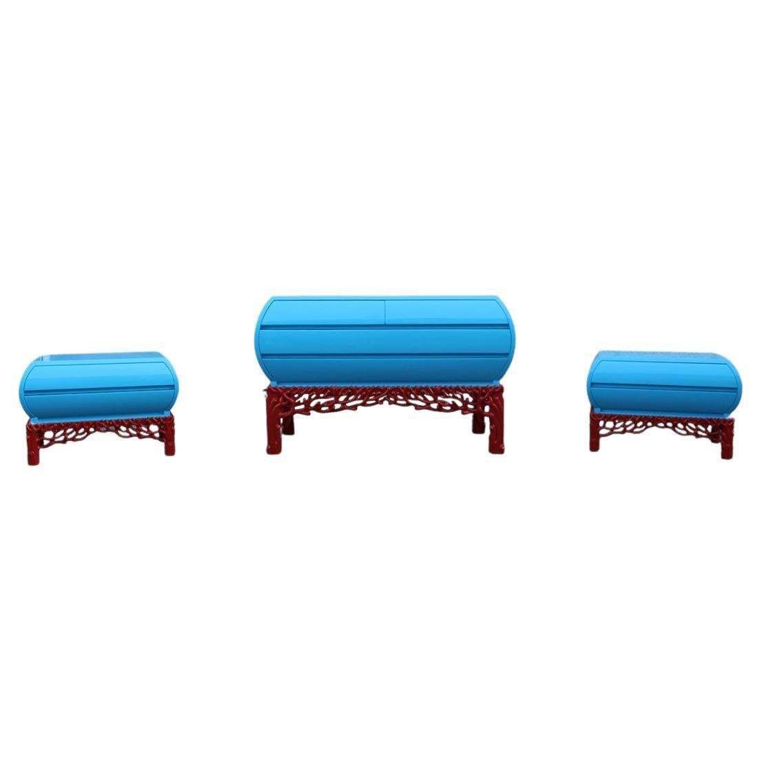 Decotarive Bedroom Sets Arpex Roma 1970 In Sea Blue And Red Coral Made In Italy