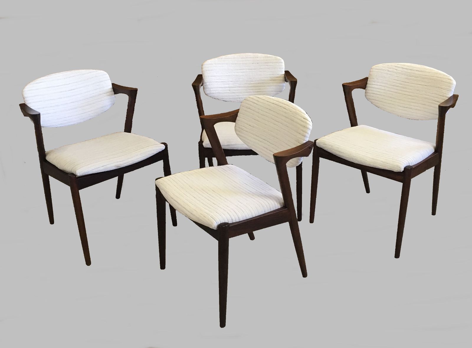 Set Of Four Restored Danish Kai Kristiansen Rosewood Dining Chairs   Custom Upholstery 1960's