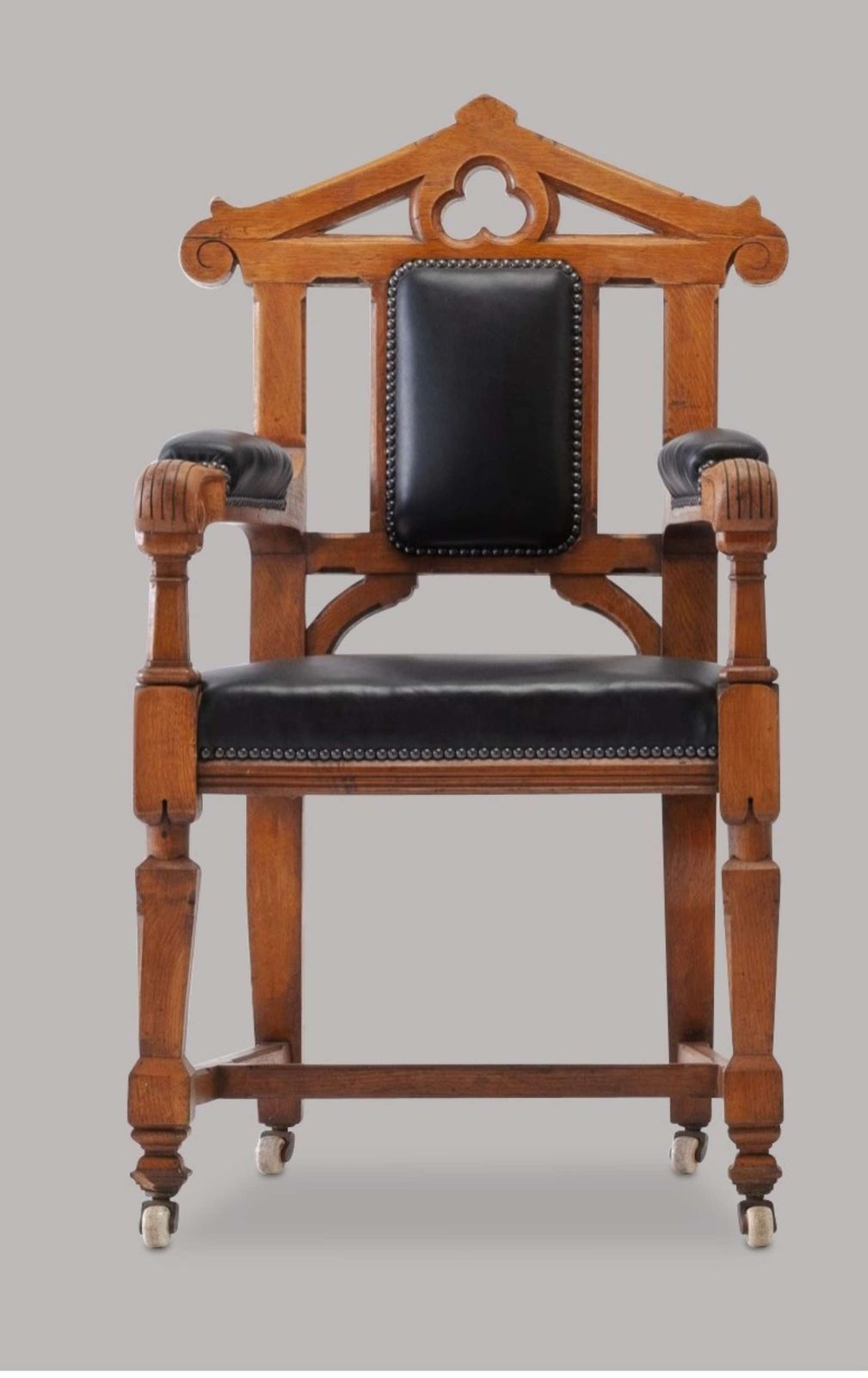 2145.0 An Unusual C19th Pair Of Golden Oak And Leather Open Armchairs photo