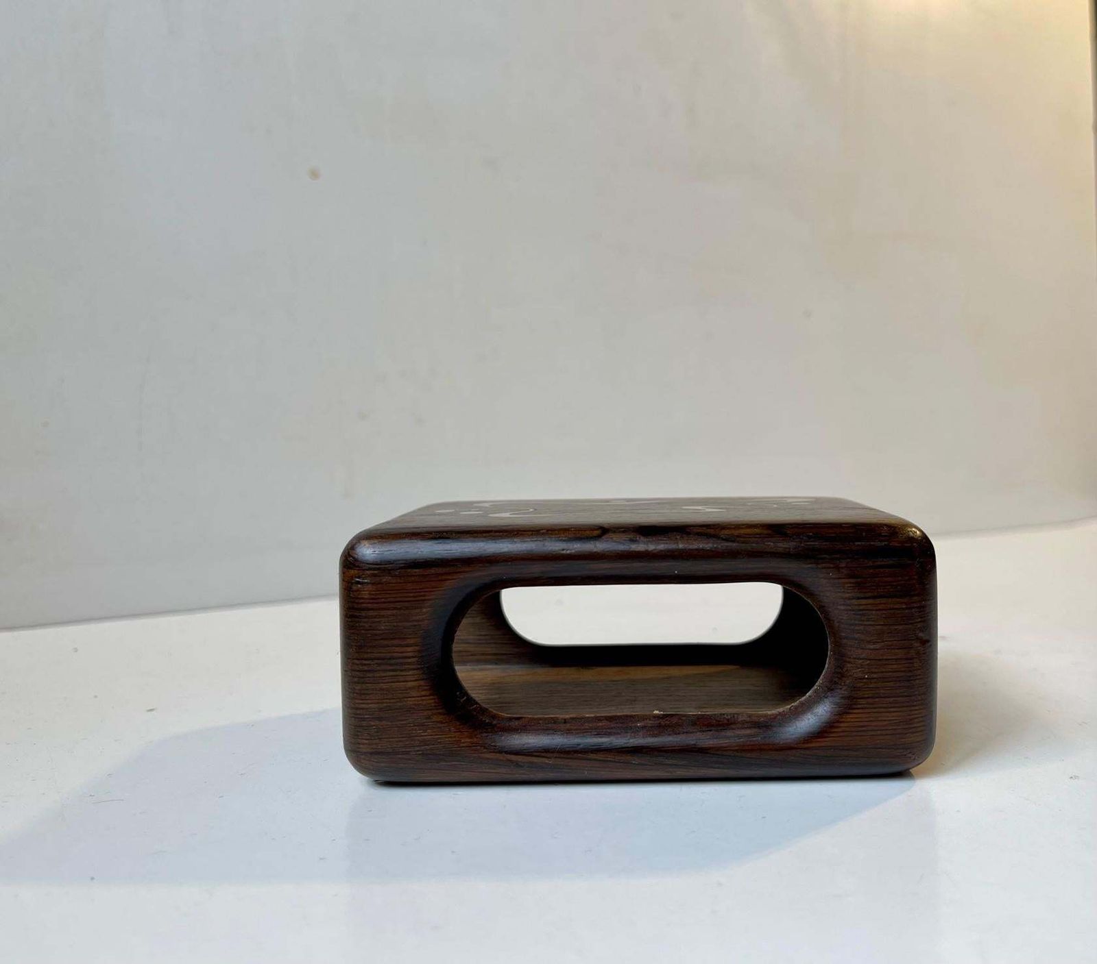 Danish Rosewood Matchbox Holder With Abstract Silver Inlays By Axel Salomonsen photo for sale