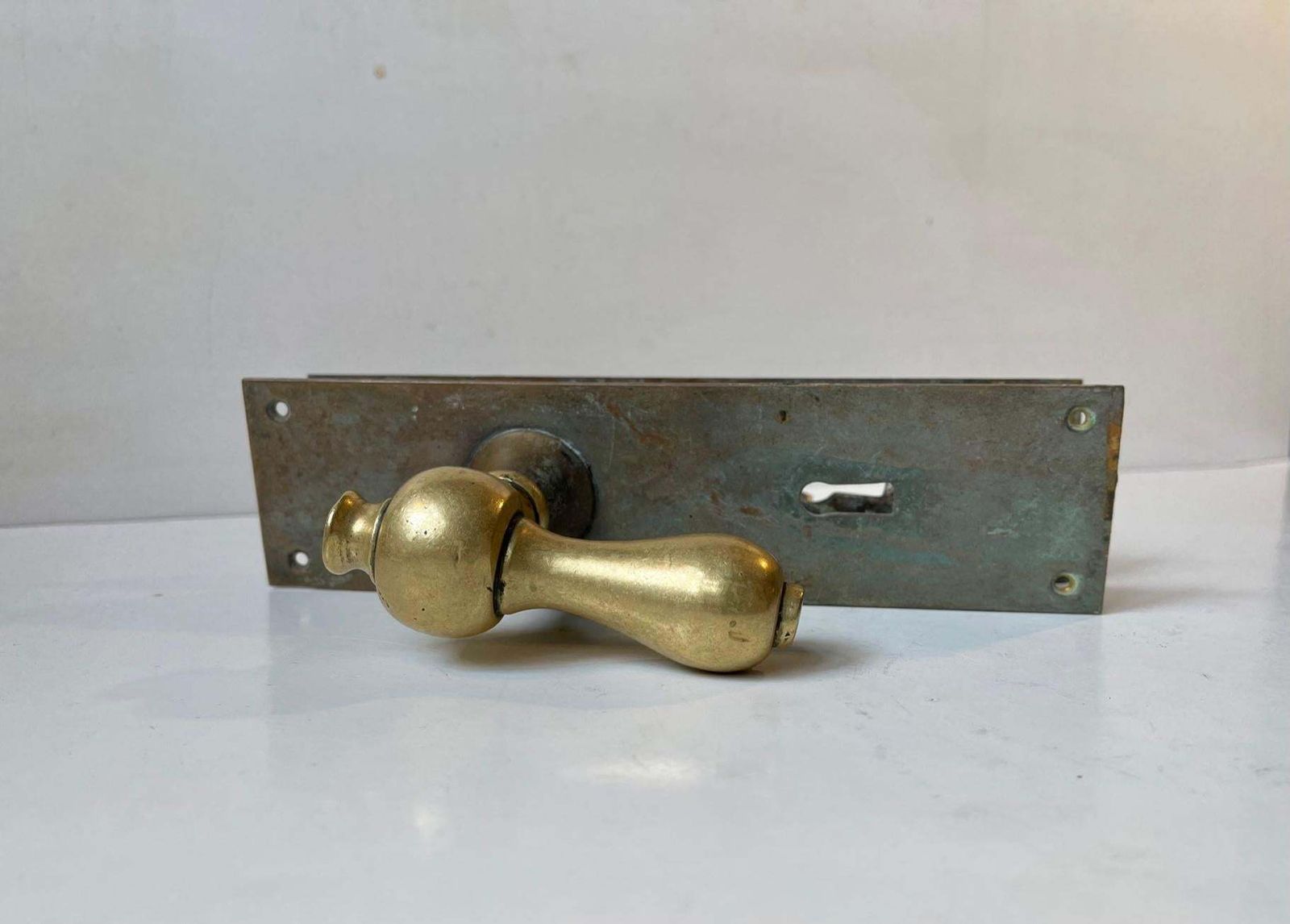 Bauhaus Era Door Handle Set In Bronze And Brass, 1930s, 1 Set photo for sale