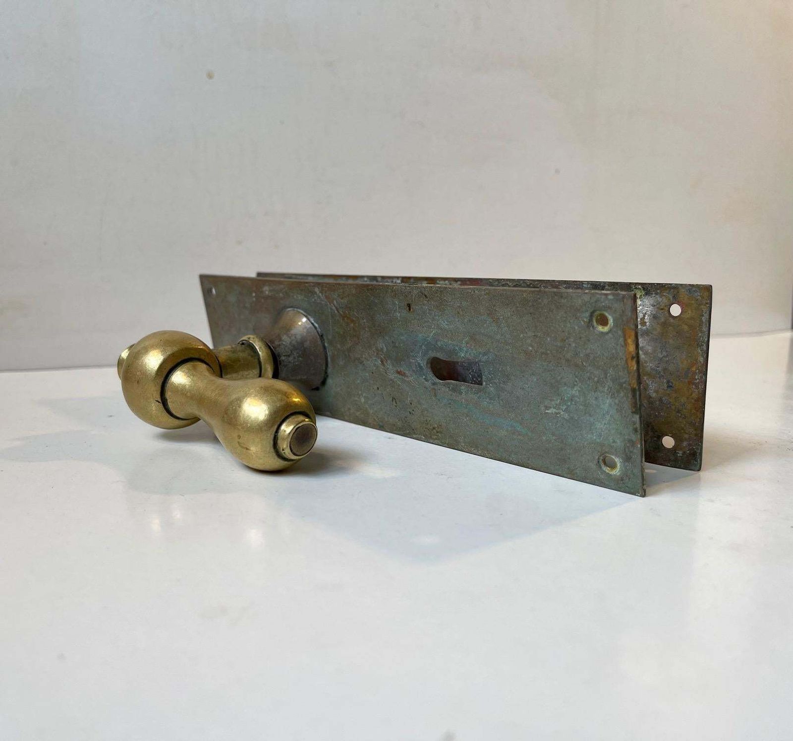 Bauhaus Era Door Handle Set In Bronze And Brass, 1930s, 1 Set photo Home Fixtures
