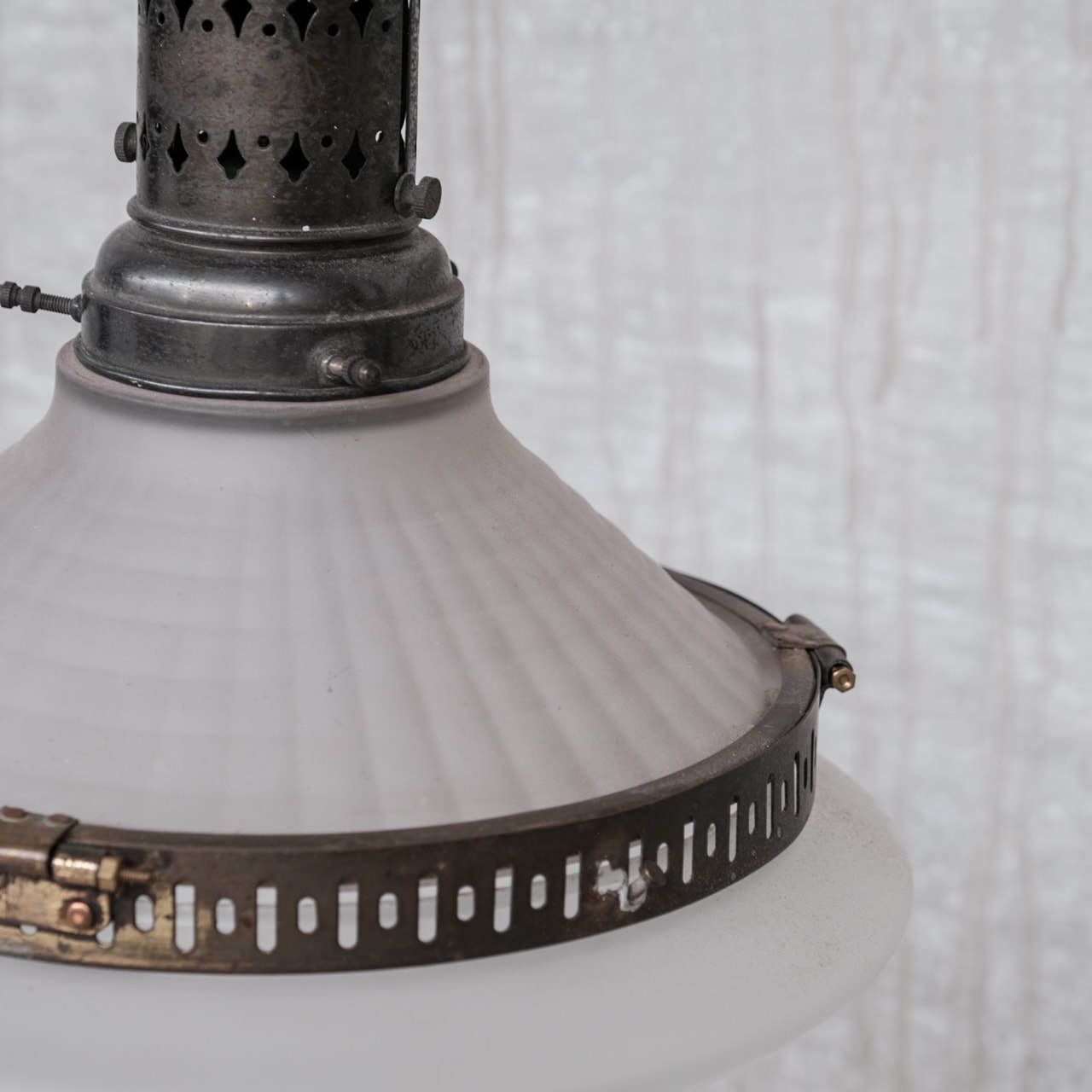 French Conical Glass And Brass Antique Pendant Light photo for sale