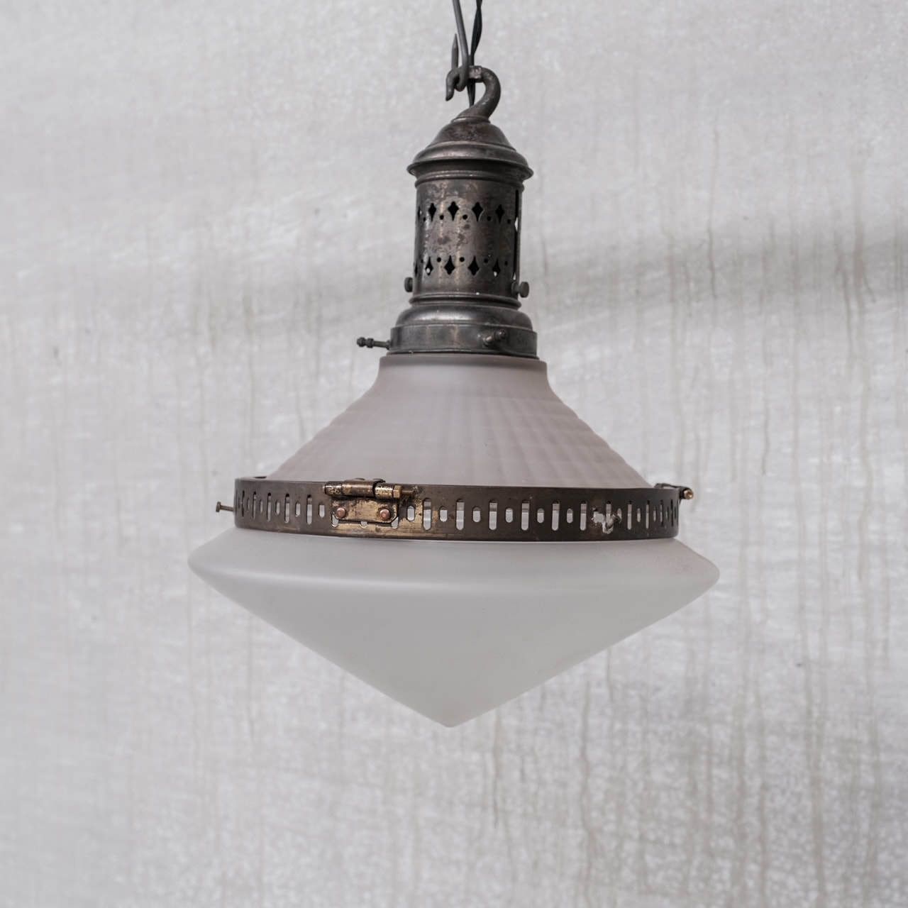 French Conical Glass And Brass Antique Pendant Light photo 1650.0