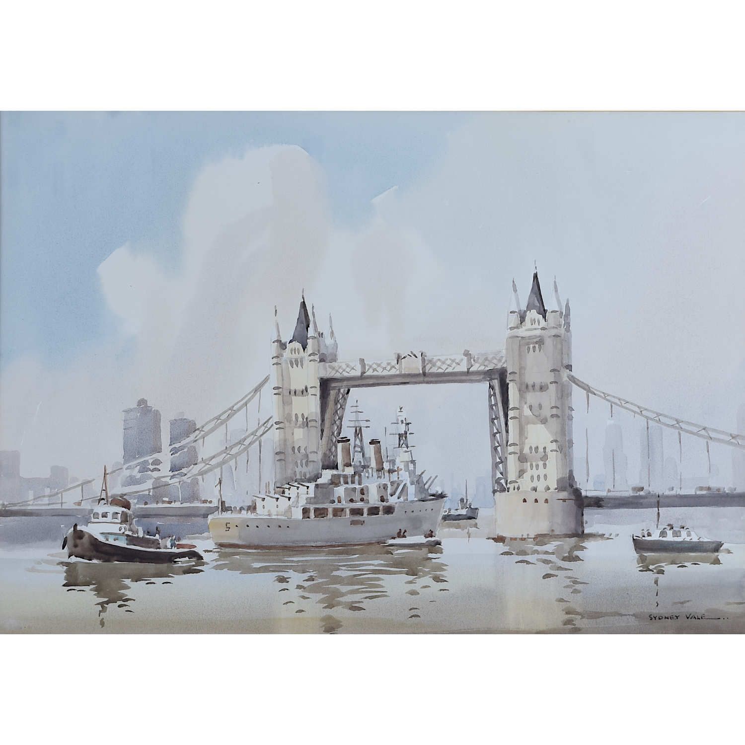 Sydney Vale: ‘Hms Belfast Passing Under Tower Bridge’ Watercolour