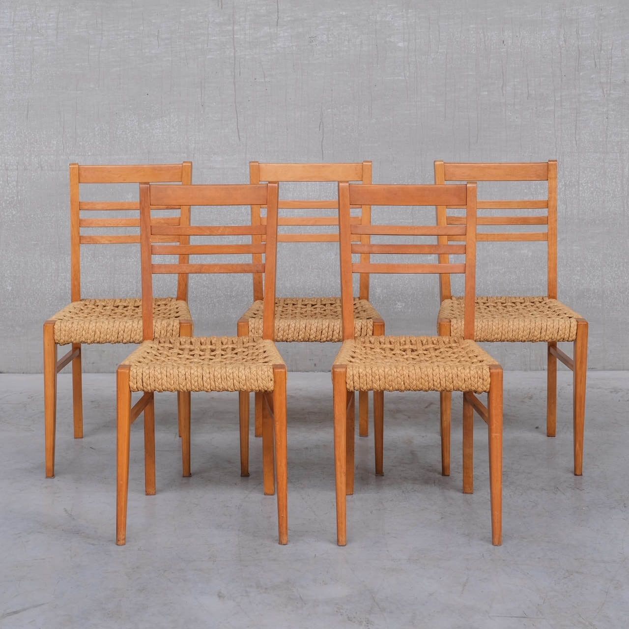 French Mid Century Rope Dining Chairs Attr. To Audoux Minet