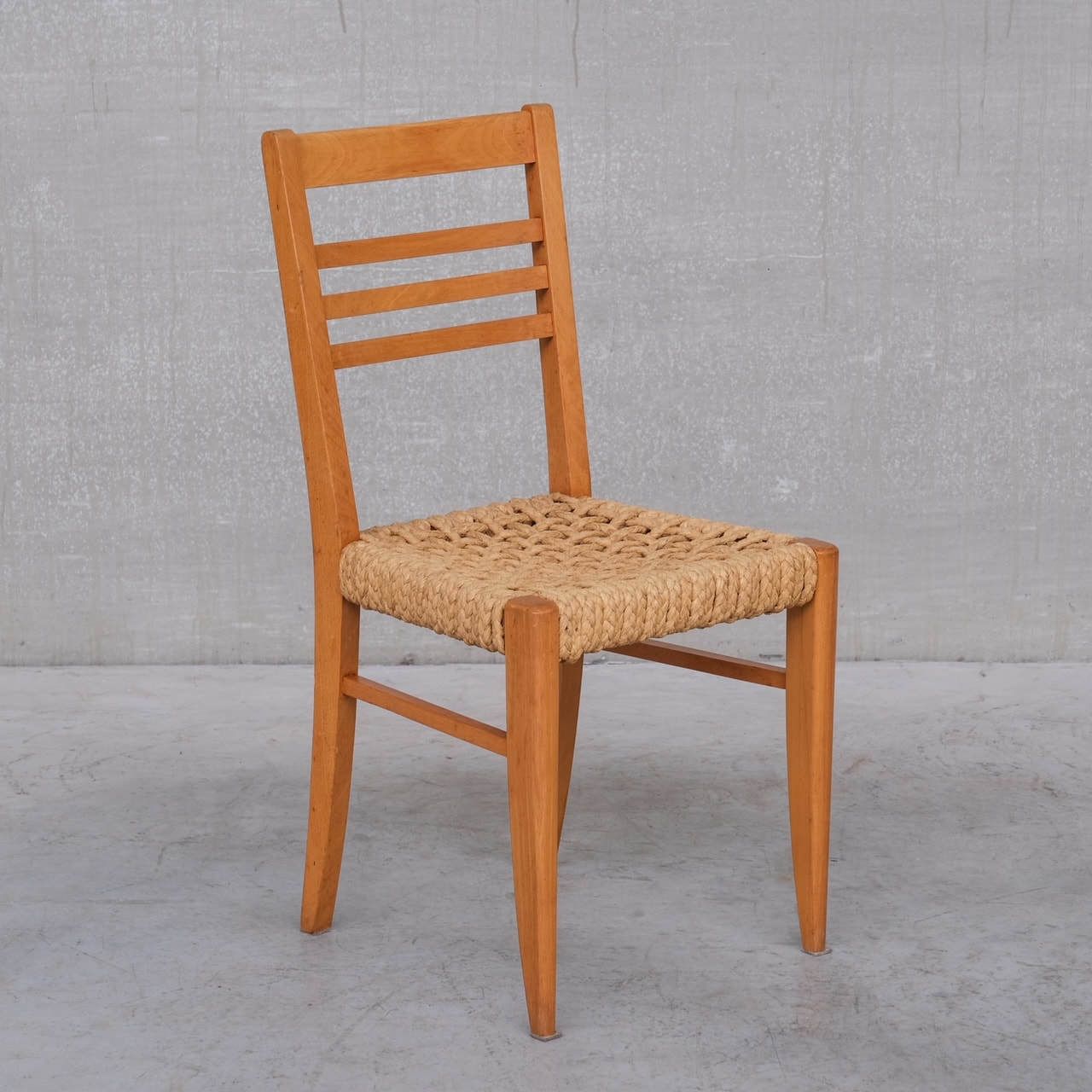 French Mid Century Rope Dining Chairs Attr. To Audoux Minet photo furniture
