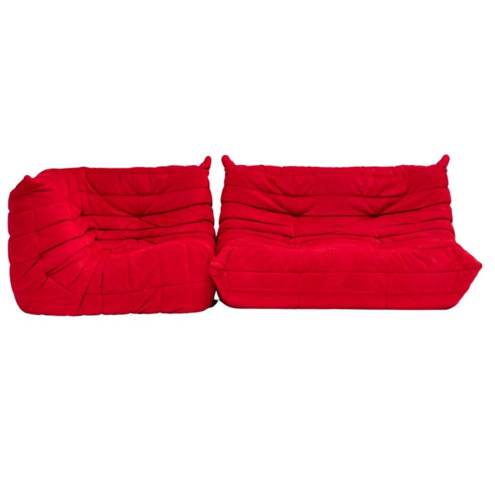 Ligne Roset By Michel Ducaroy Togo Red Modular Sofa, Set Of 2