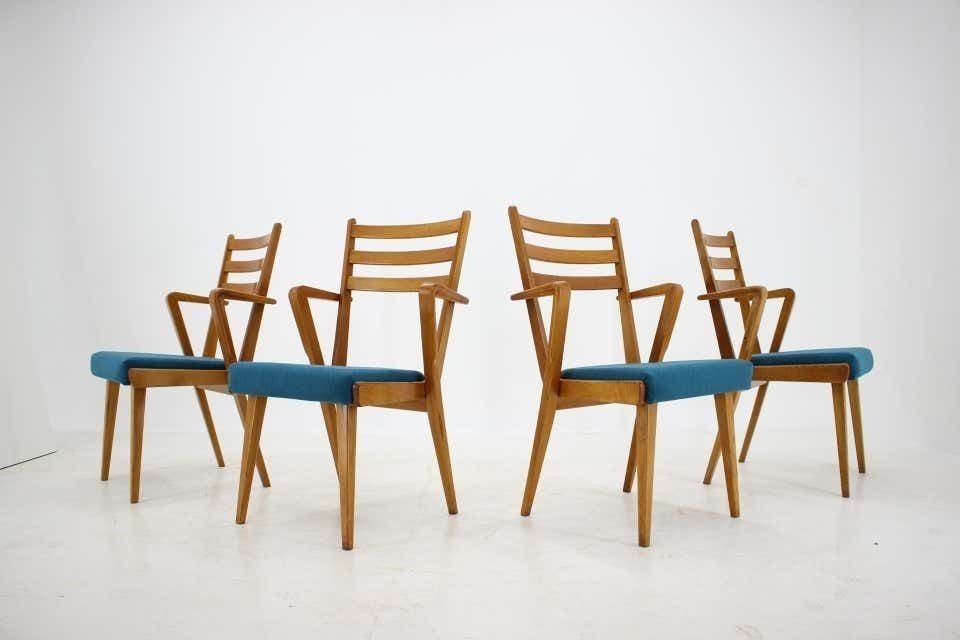 1960s Set Of Four Oak Dining Chairs, Czechoslovakia
