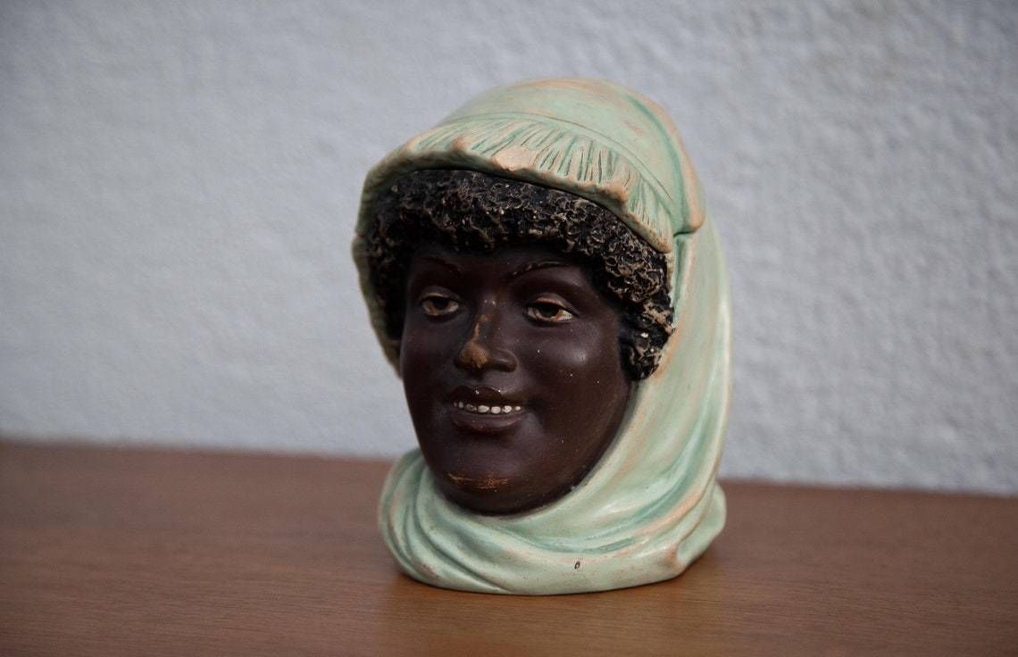 Polychrome Terracotta Tobacco Pot Signed Bernard Bloch  Moorish Woman Tobacco Pot  Orientalist  Collection  Showcase Object  Nineteenth photo for sale