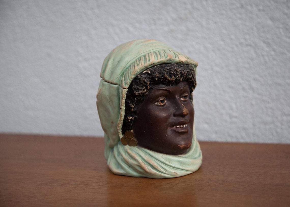 Polychrome Terracotta Tobacco Pot Signed Bernard Bloch  Moorish Woman Tobacco Pot  Orientalist  Collection  Showcase Object  Nineteenth photo Art