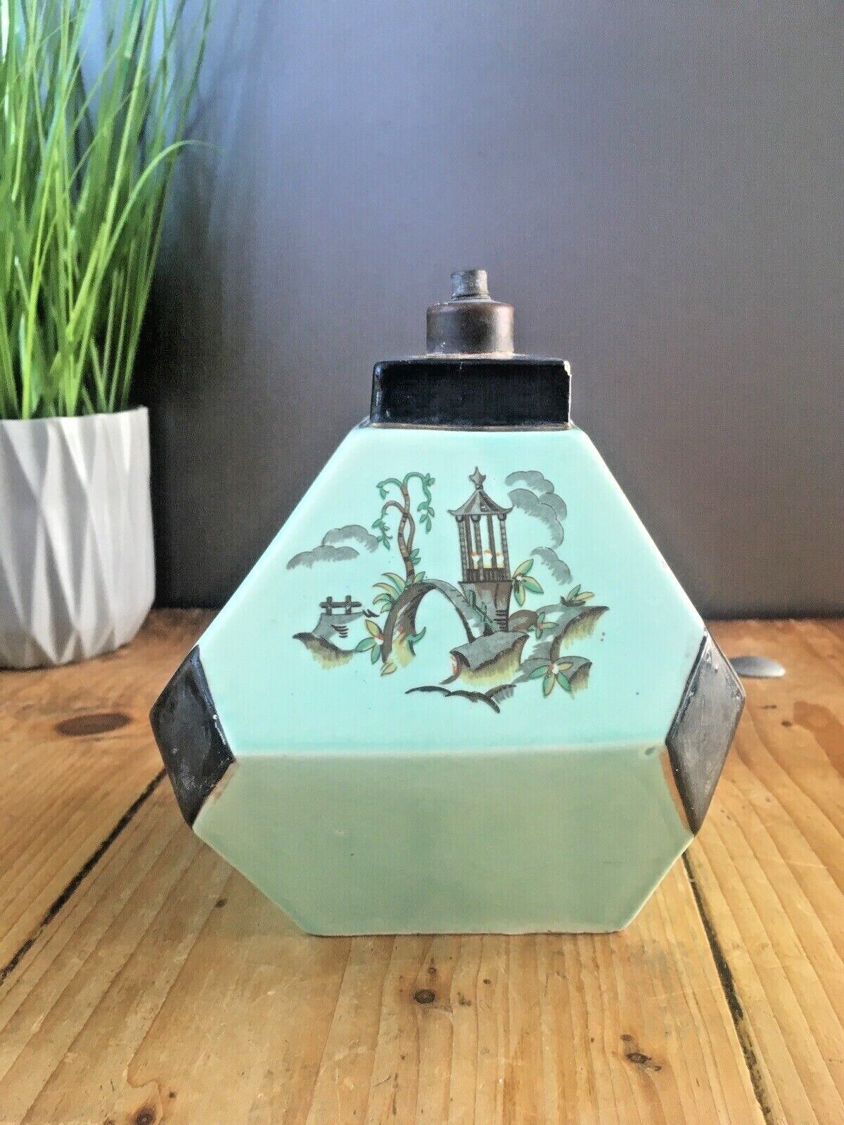 Unusual Antique Chinese Oriental Asian Turquoise Aqua Jade Green Table Lamp Base