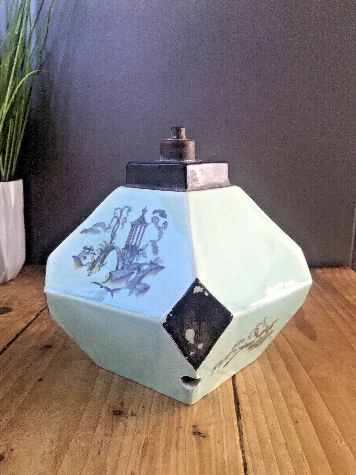 Unusual Antique Chinese Oriental Asian Turquoise Aqua Jade Green Table Lamp Base photo 65.0