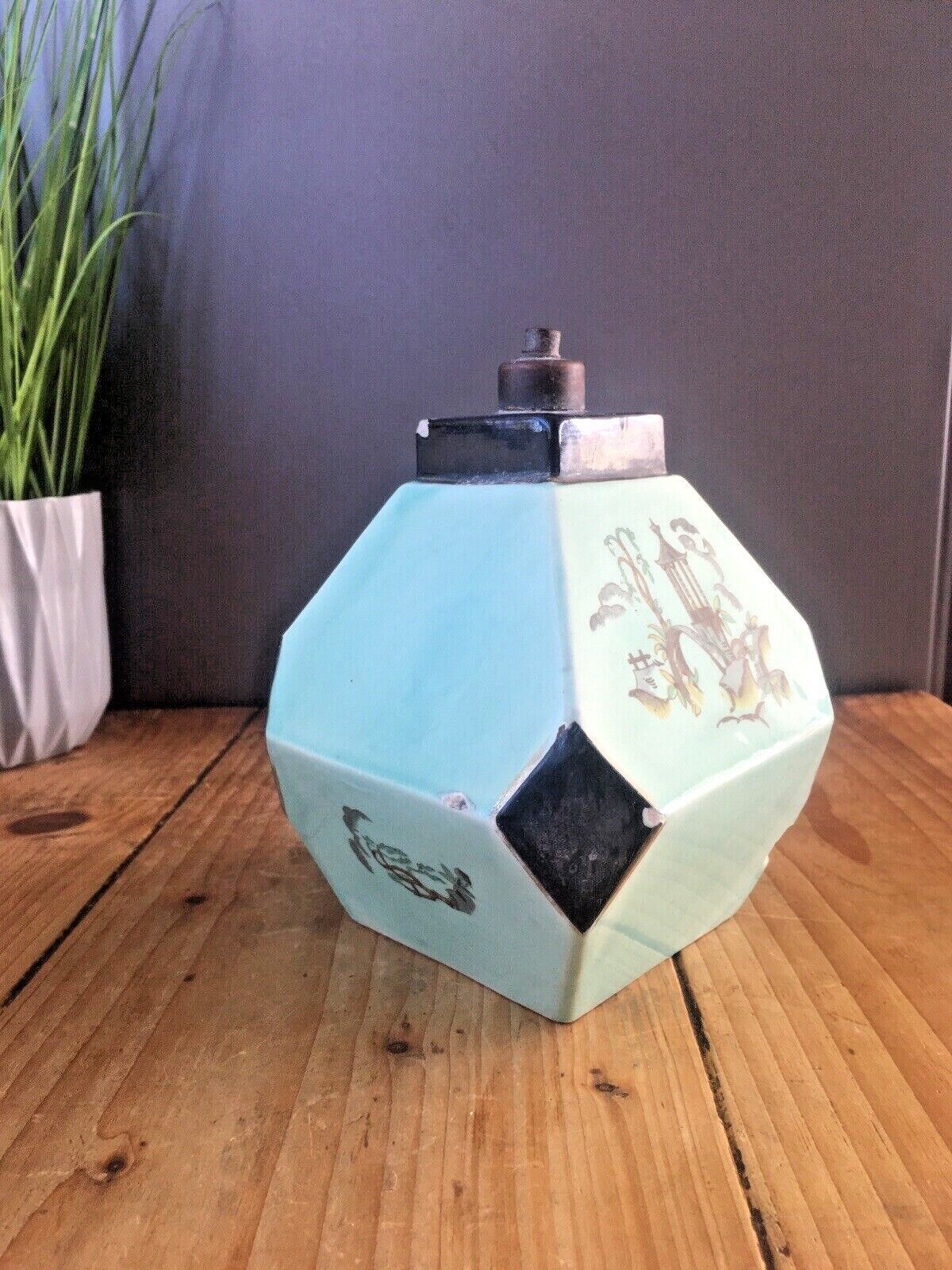 Unusual Antique Chinese Oriental Asian Turquoise Aqua Jade Green Table Lamp Base photo vinterior