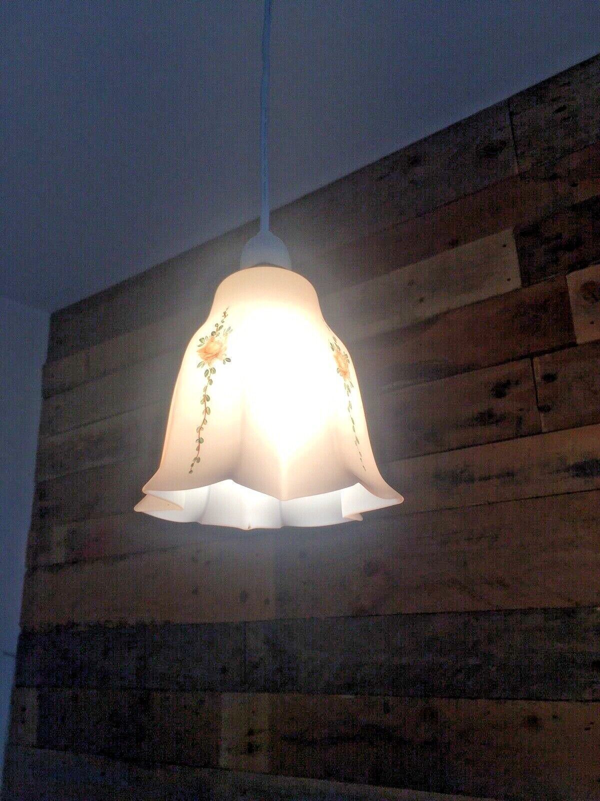 Unusual Art Deco Cross Shaped Pink Opaline Painted Rose Glass Lamp Light Shade photo furniture
