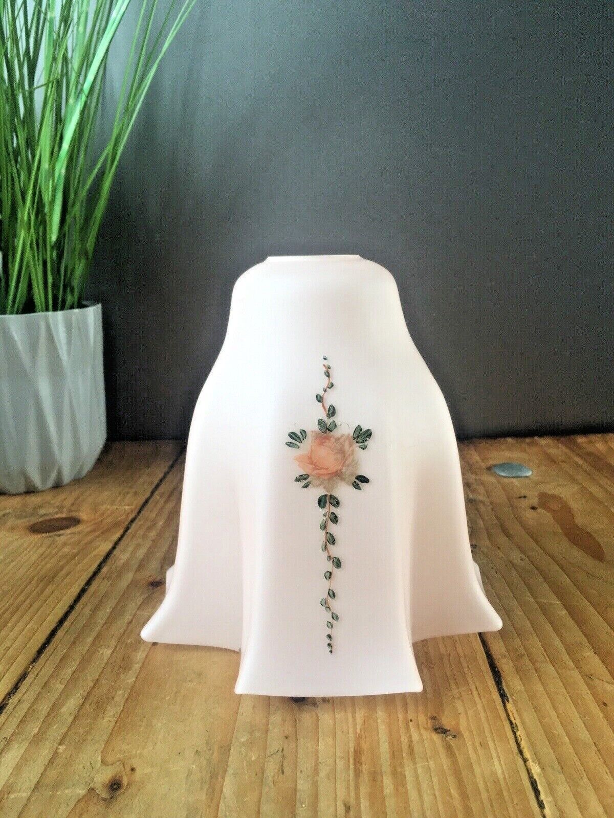 Unusual Art Deco Cross Shaped Pink Opaline Painted Rose Glass Lamp Light Shade photo 110.0