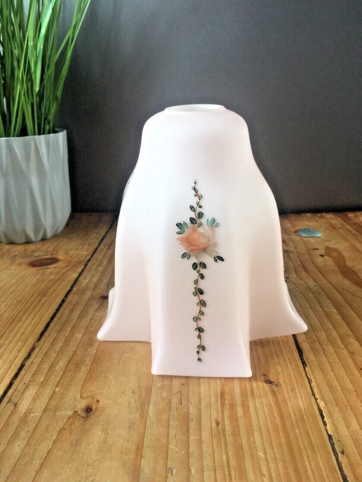 Unusual Art Deco Cross Shaped Pink Opaline Painted Rose Glass Lamp Light Shade photo vinterior