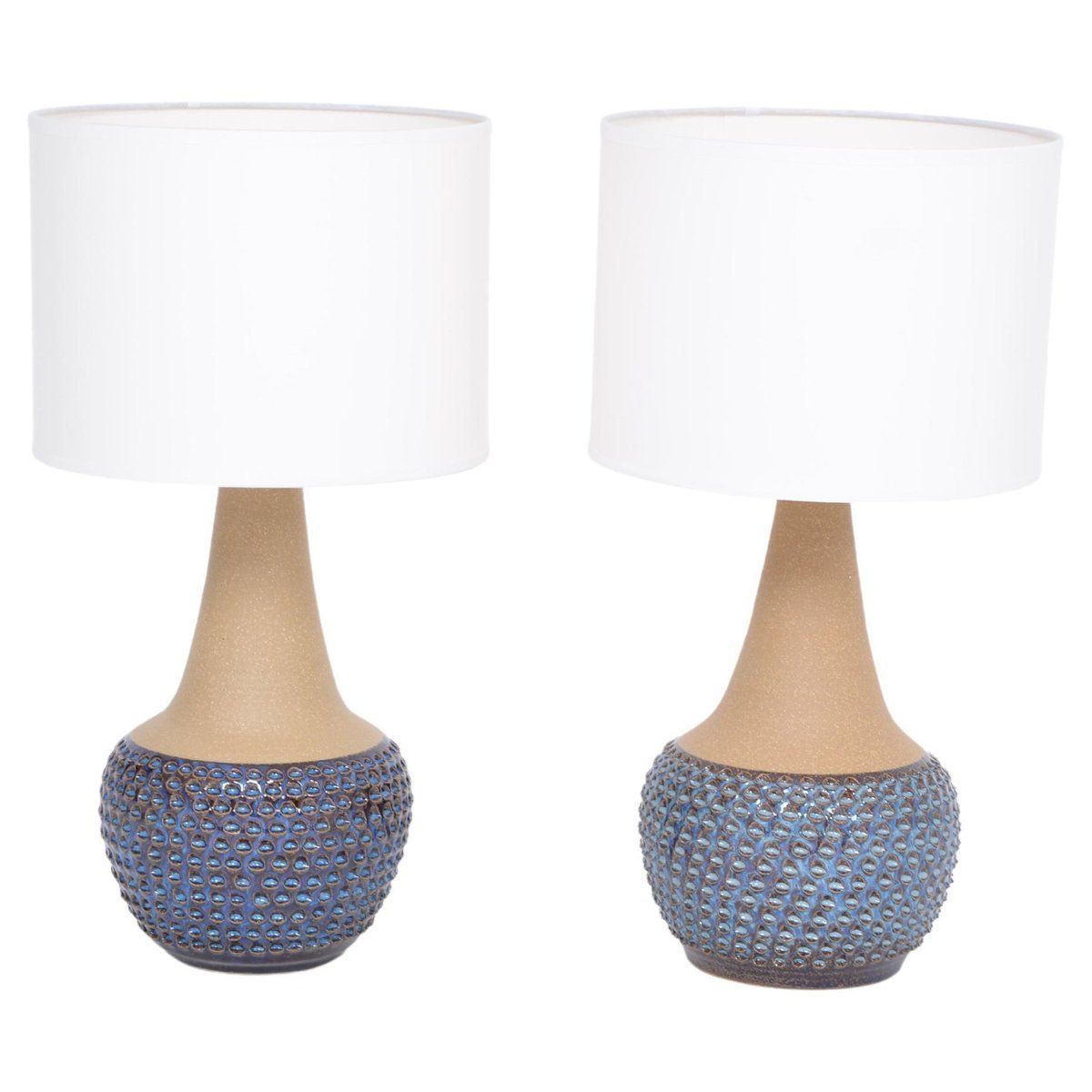 Mid Century Danish Handmade Stoneware Lamps Attributed To Einar Johansen For Soholm, 1960s, Set Of 2