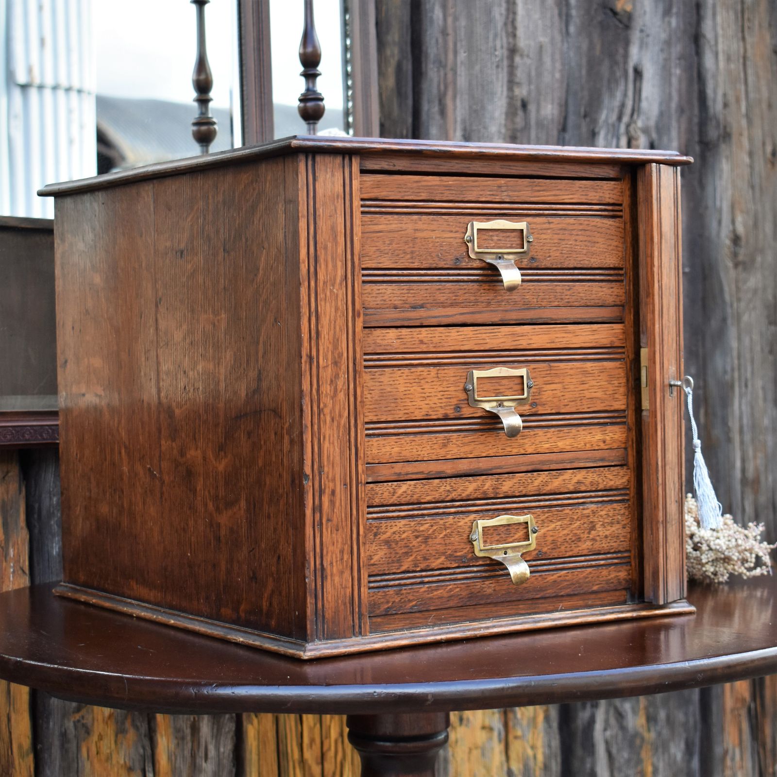 Antique Shannon Desk Top Oak Filing Cabinet Collectors Storage Bank Of Drawers photo furniture