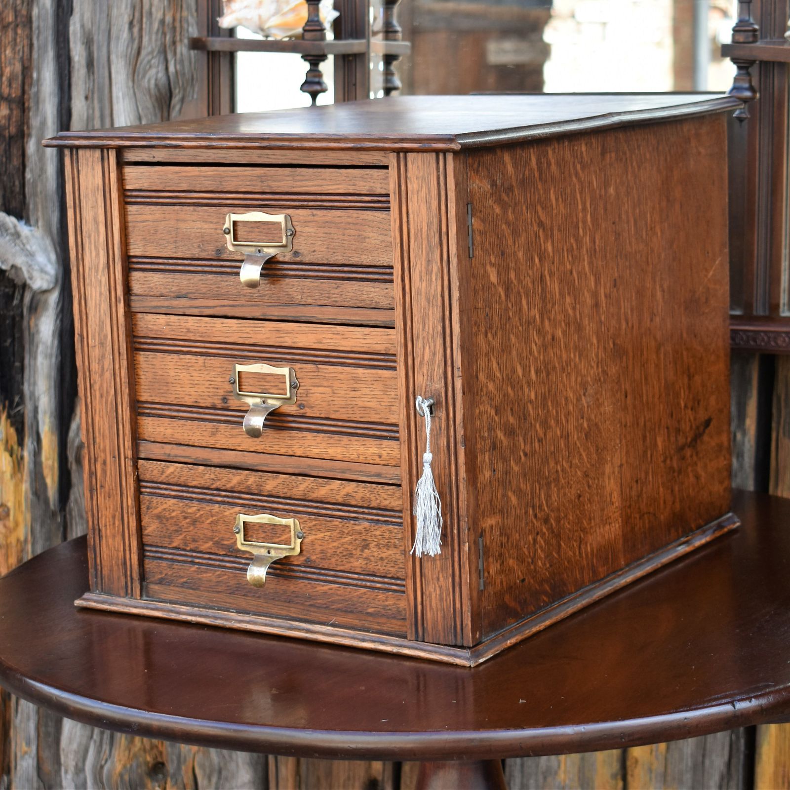 Antique Shannon Desk Top Oak Filing Cabinet Collectors Storage Bank Of Drawers photo vintage