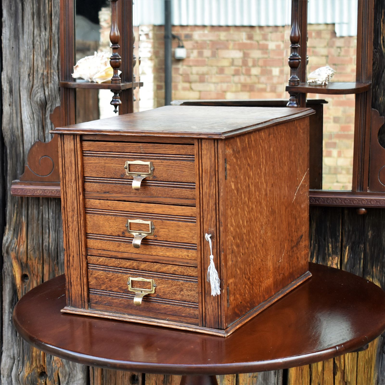 photo furniture Antique Shannon Desk Top Oak Filing Cabinet Collectors Storage Bank Of Drawers