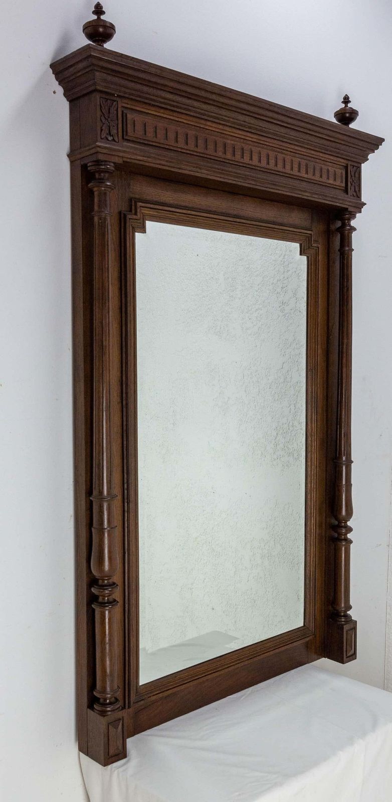 French Beveled Mirror With Colonnettes Oak Frame L XVI Style, Late 19th Century photo for sale