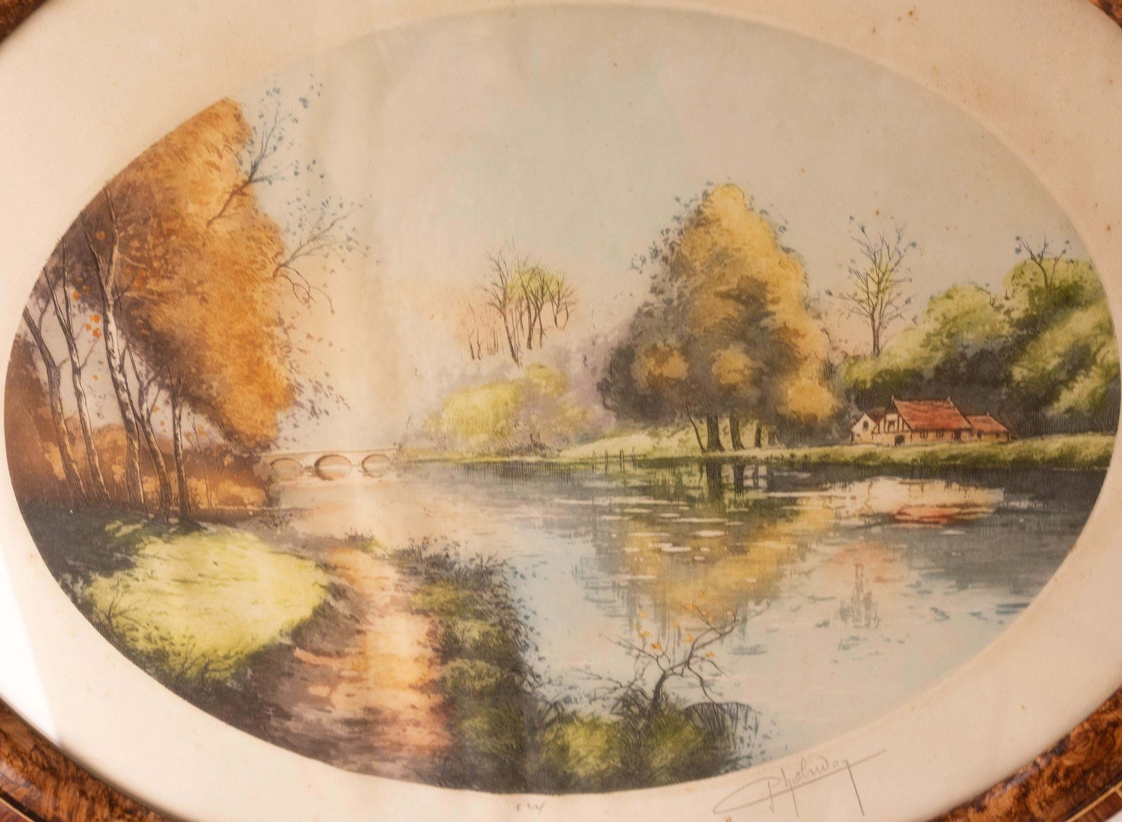 Eau-forte, paysage du canal de l'Oise en France du Nord, par Phaludon, vers 1920 photo furniture