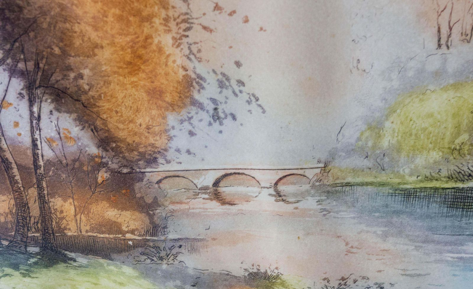 Eau-forte, paysage du canal de l'Oise en France du Nord, par Phaludon, vers 1920 photo Art