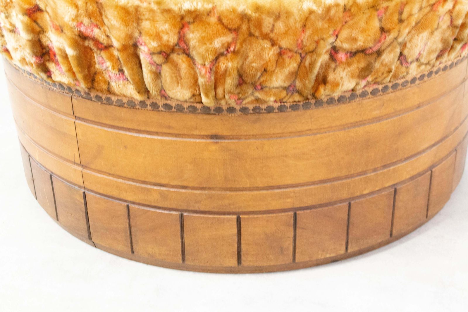 French Art Deco Ottoman Pouf Wood And Upholstery, Mid Century photo Furniture