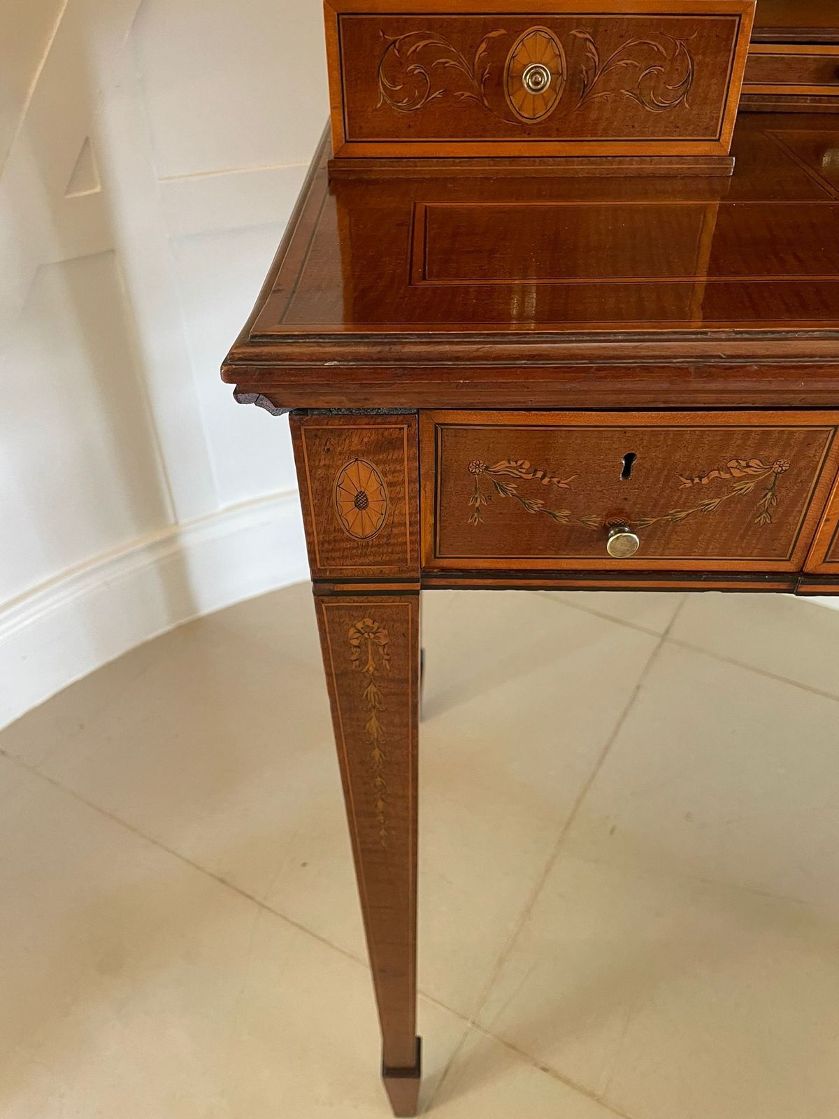 Outstanding Quality Antique Inlaid Mahogany Freestanding Desk photo vinterior