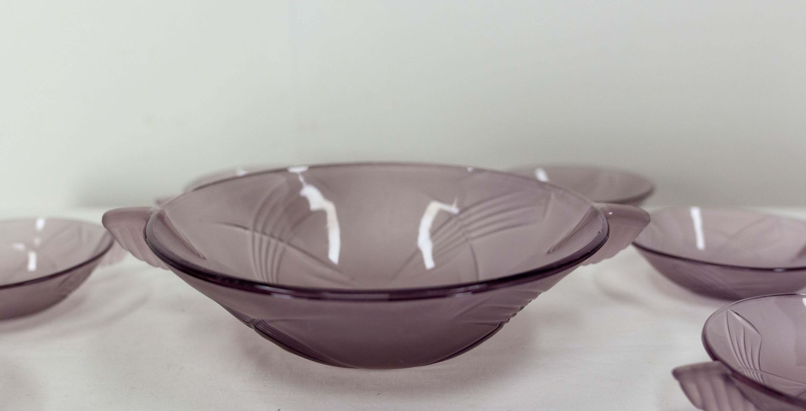 Art Deco French Purple Glass Fruit Service With One Dish And Six Bowls C. 1930 photo Home Decor