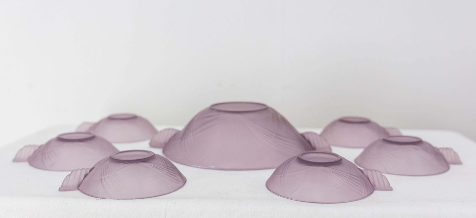 Art Deco French Purple Glass Fruit Service With One Dish And Six Bowls C. 1930 photo 189.55