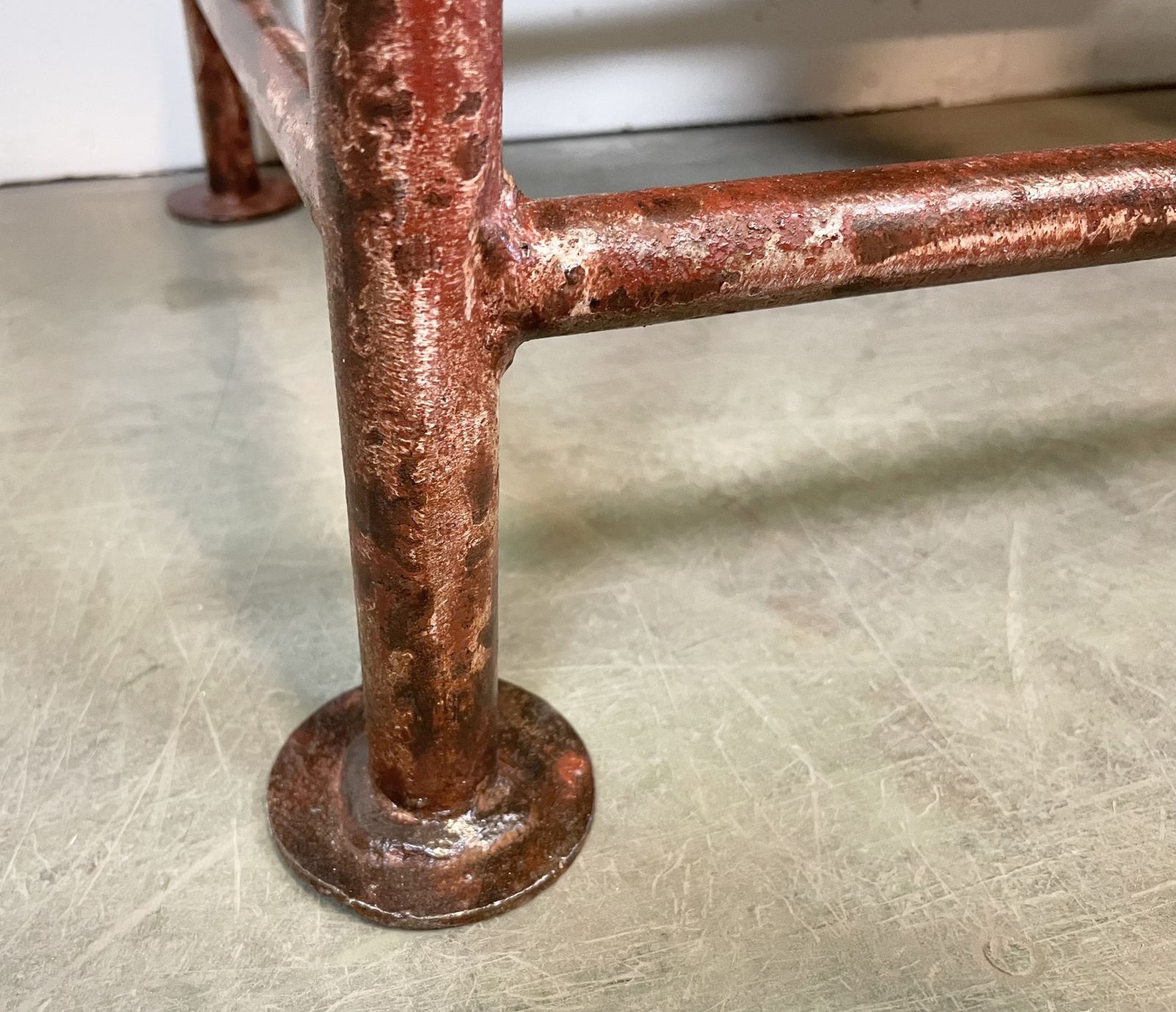photo for sale Red Industrial Worktable With Two Green Iron Drawers, 1960s