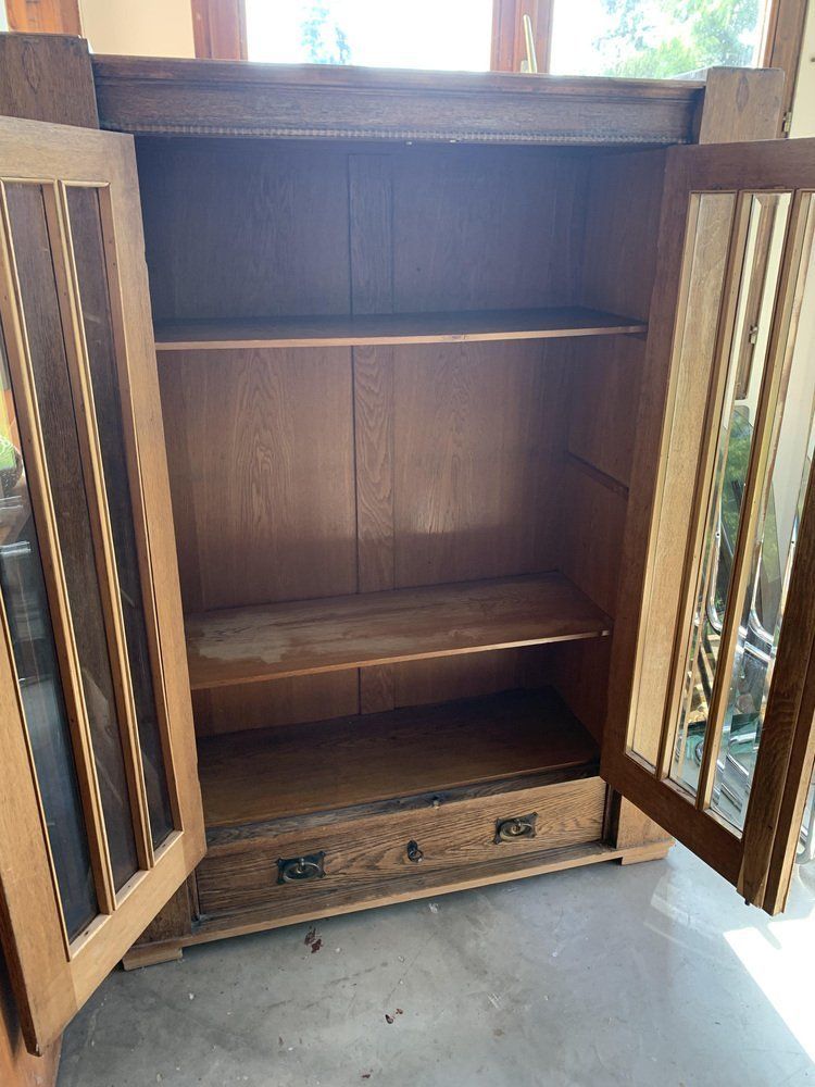 Antique Hungarian Oak Glass And Wood Cabinet photo furniture
