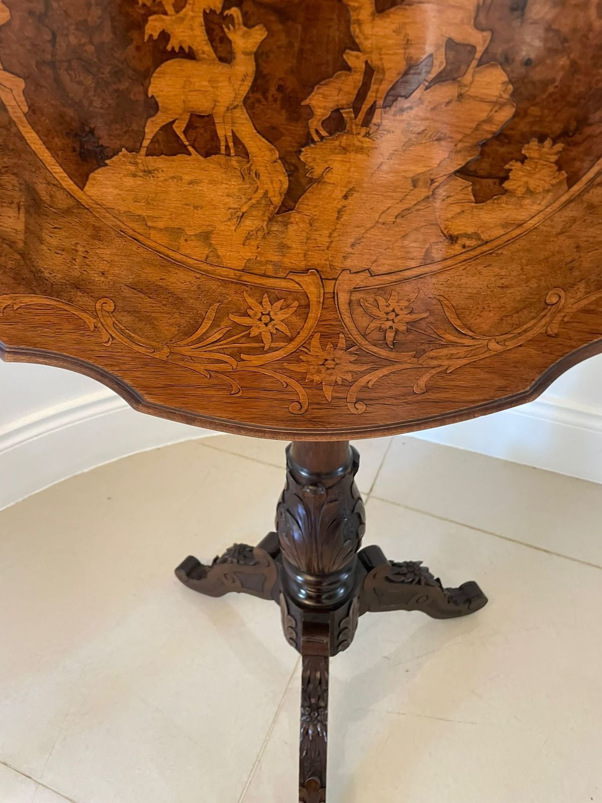 Unusual Antique Quality Marquetry Inlaid Walnut Swiss Black Forest Table photo 2295.0